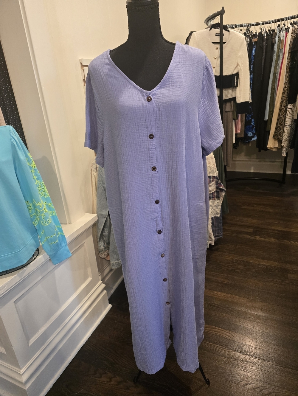 Cuddl Duds French Lavender Button-Front Gauze Maxi Dress New